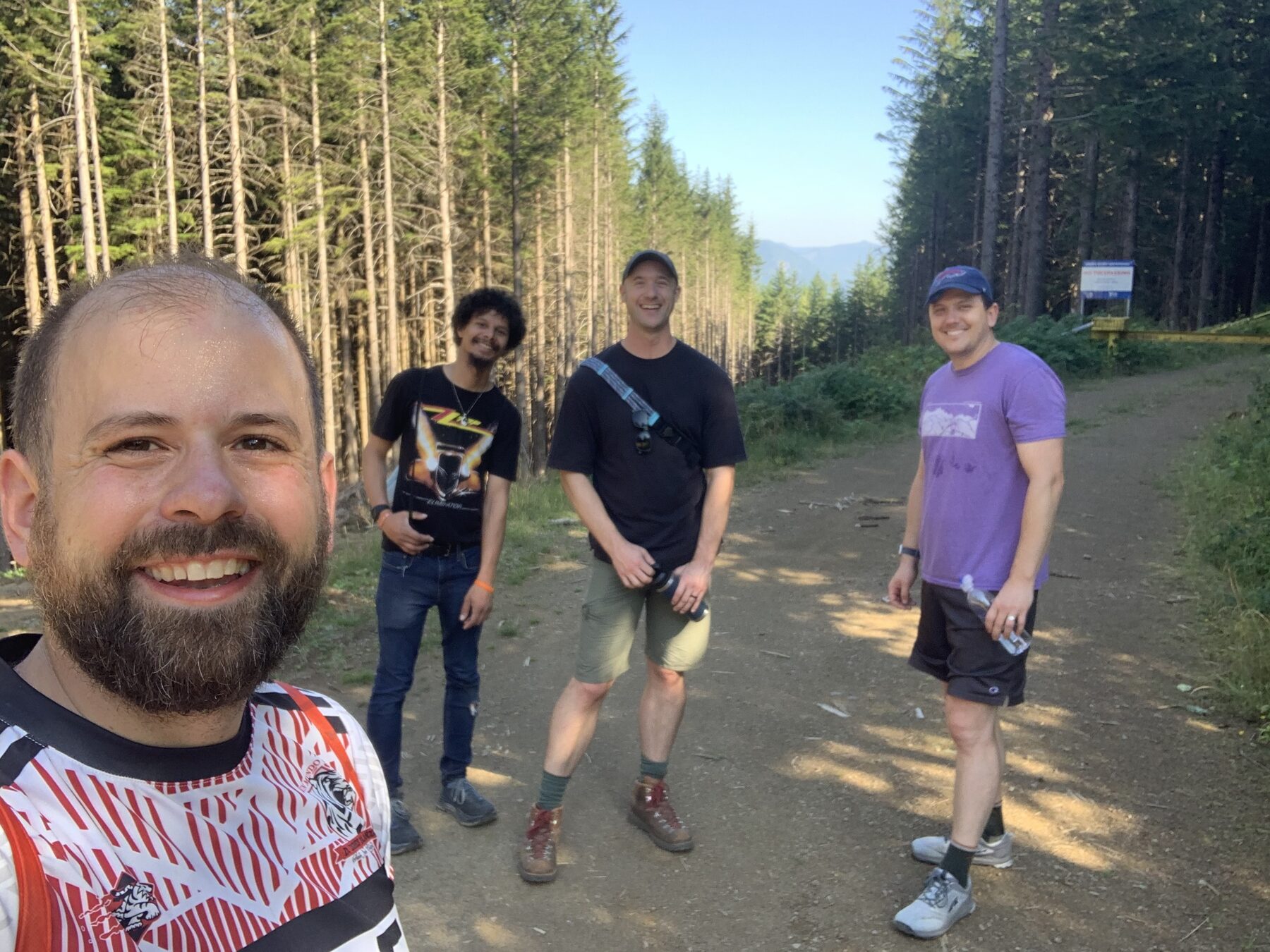 Guys on a hike in the forest